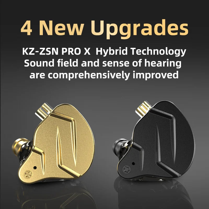 Gold KZ ZSN Pro X in-ear earphones with hybrid driver, metal build, bass earbuds, sport headset, low voice for ZSX ZAX EDX Z1