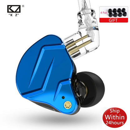 KZ ZSN Pro X in-ear metal earbuds with hybrid driver, gold finish, designed for high-fidelity sound and deep bass.