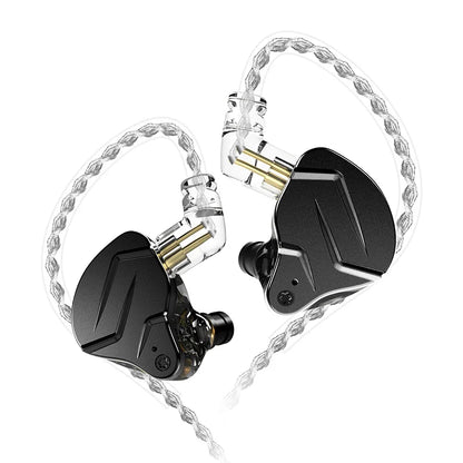 KZ ZSN Pro X in-ear metal earphones with hybrid driver, bass earbuds for sport and high-fidelity audio, gold finish.