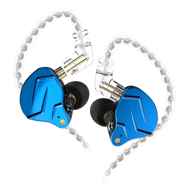 KZ ZSN Pro X in-ear earphones with metal housing, hybrid driver, and bass earbuds, designed for sport and high-fidelity sound.
