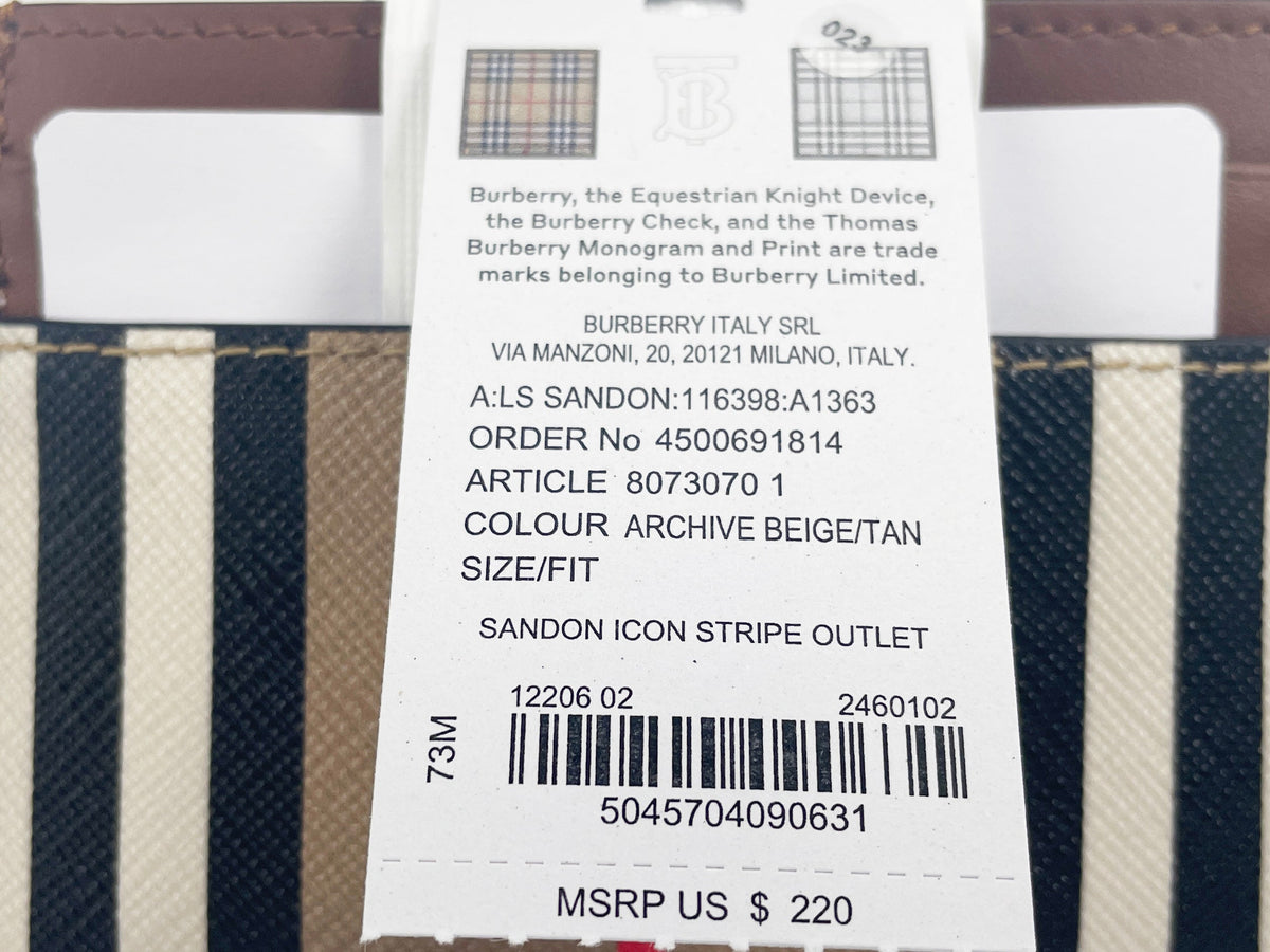 Burberry Sandon Card Case Wallet by BACKUPMYFILESNOW® showing sleek leather exterior with card slots and signature branding.
