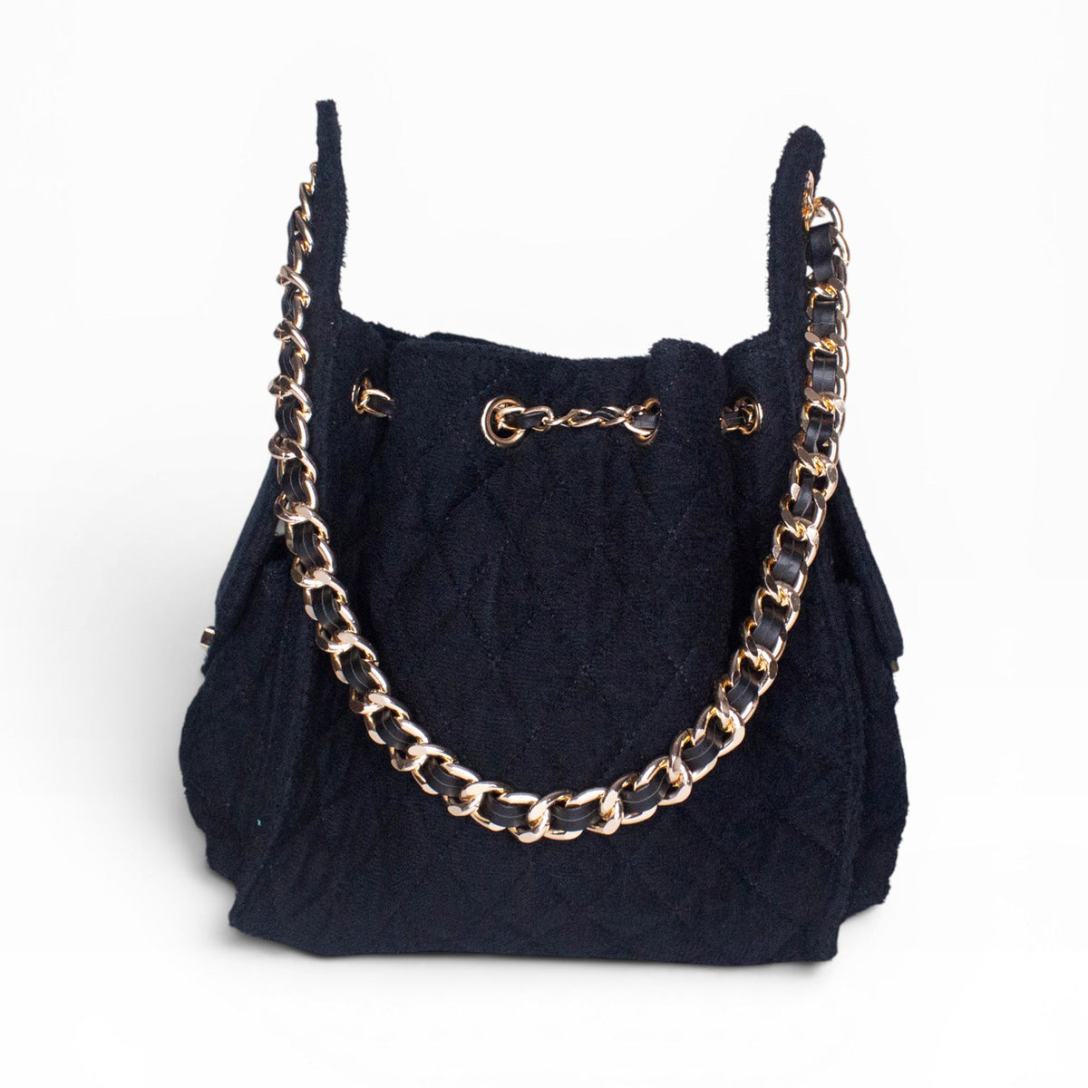 Small black Bayshore Bucket by BEACH HAUS, showing the stylish, compact beach tote with sturdy handles and sleek design.