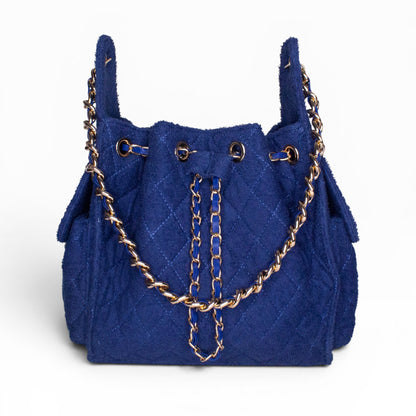 Small Navy Bayshore Bucket from BEACH HAUS featuring durable fabric and a secure drawstring closure.