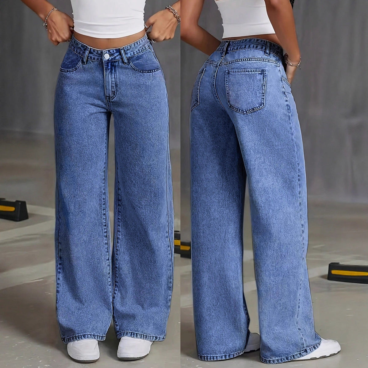 Draped floor-length black straight-leg jeans from My Store