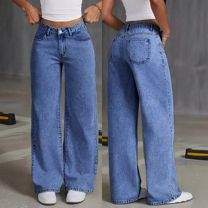 Draped floor-length black straight-leg jeans from My Store