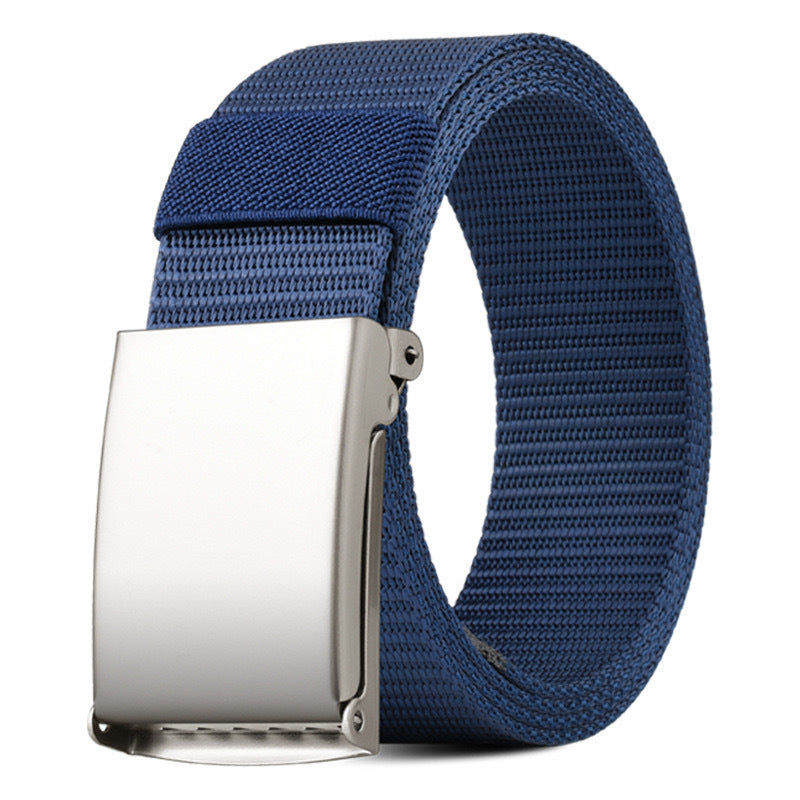 Unisex outdoor nylon business belt with casual adjustable waistband, black buckle and woven strap