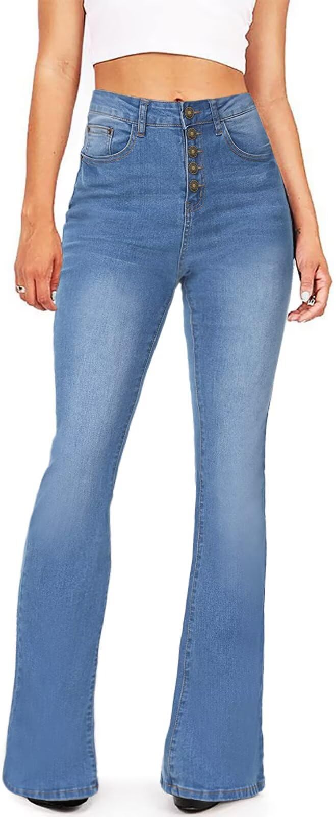 High-Waist Stretch Bell Bottom Jeans Light Blue Size 8