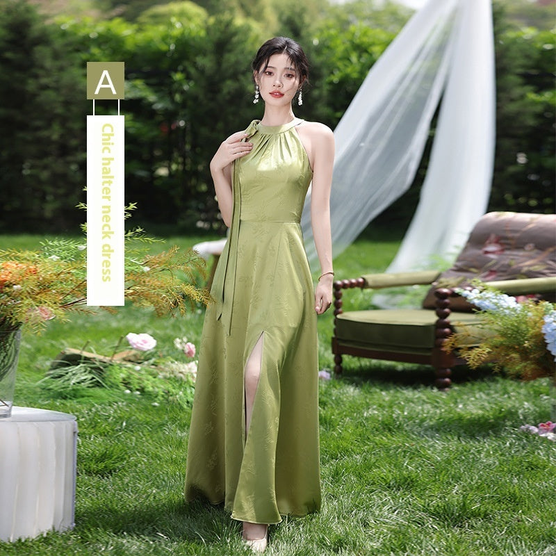Green National Style Element bridesmaid dress with elegant traditional-inspired details