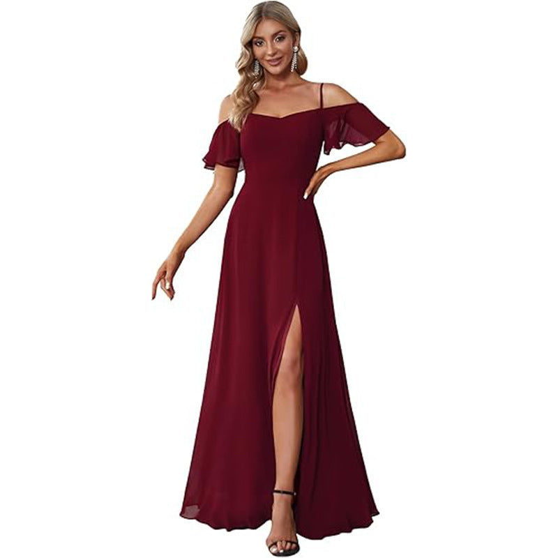 Off-shoulder chiffon maxi dress, women’s evening gown in an elegant flowing silhouette