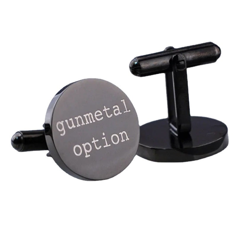 Men's high-grade engraved name pattern cufflinks for suits, polished metal design