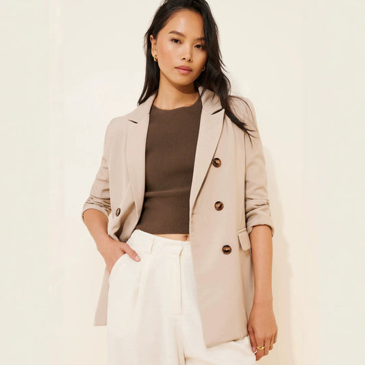 Double-breasted drapey blazer women’s suit jacket in a tailored silhouette