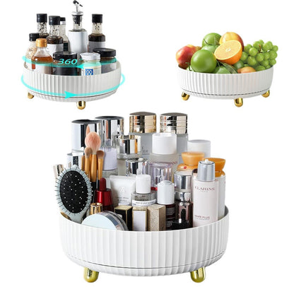 Plastic cosmetics rotating storage box organizer with multiple compartments in clear acrylic-style design
