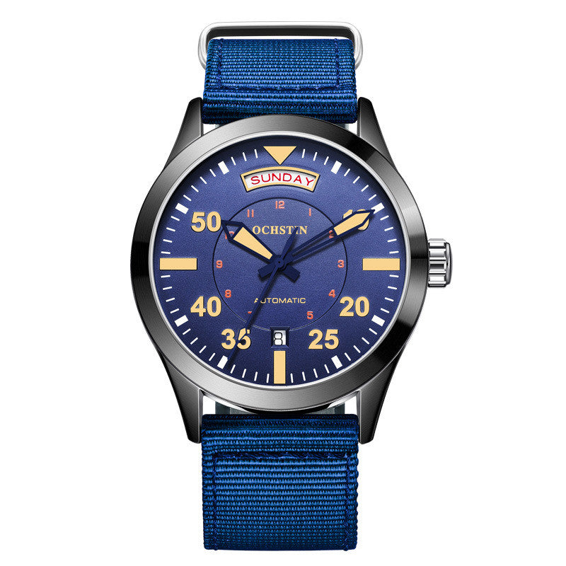 Automatic mechanical watch with black dial and waterproof nylon strap by My Store