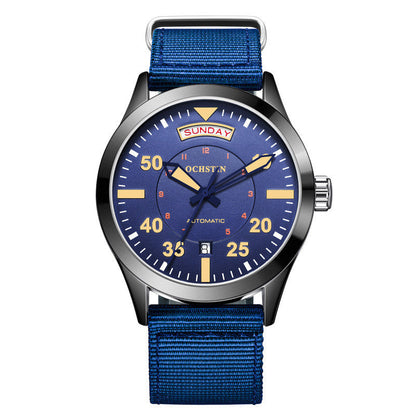 Automatic mechanical watch with black dial and waterproof nylon strap by My Store