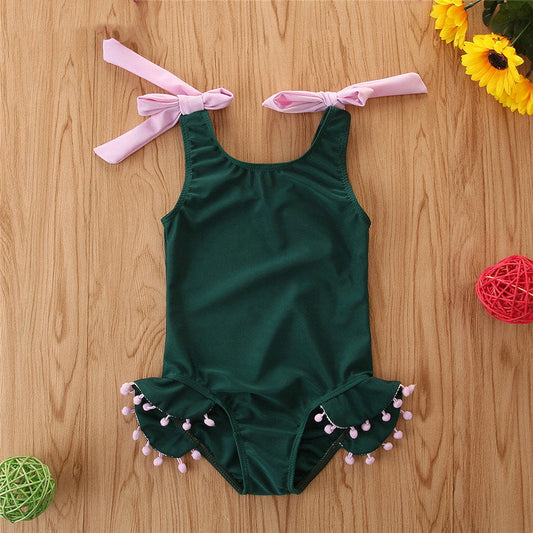 Girl’s summer color-matching swimsuit, two-piece fashion swimwear in bright seasonal colors