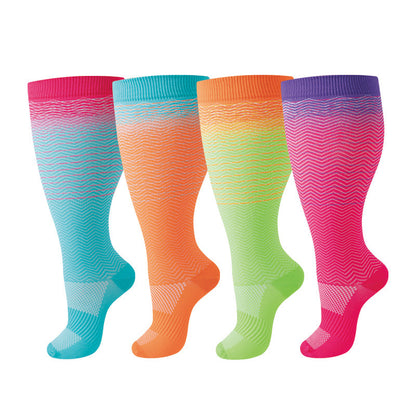 Plus-size compression socks, nylon nurse socks for men and women, shown in black and gray knee-high styles