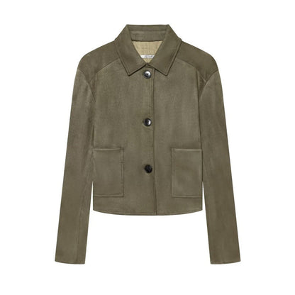 Autumn winter retro-chic suede velvet lapel double-breasted jacket in classic tailored style