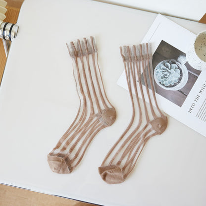 Women's thin mid-calf solid-color lace-up socks from My Store