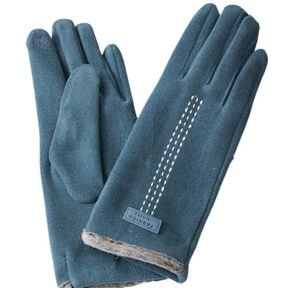 Women's winter thermal touchscreen gloves with duvet fabric and three-strand fleece edges
