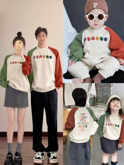 Pumpkin-colored parent-child hoodie without fleece lining by My Store