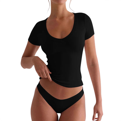 V-neck short-sleeve yoga workout top by My Store