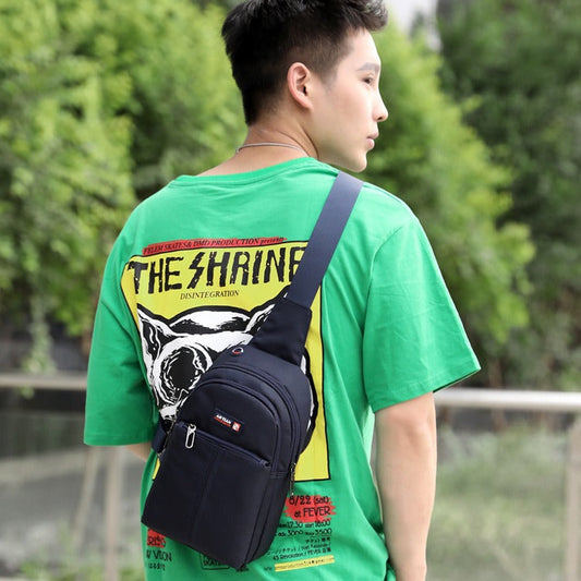 Men's sporty minimalist crossbody bag by My Store, shown from the front with adjustable shoulder strap