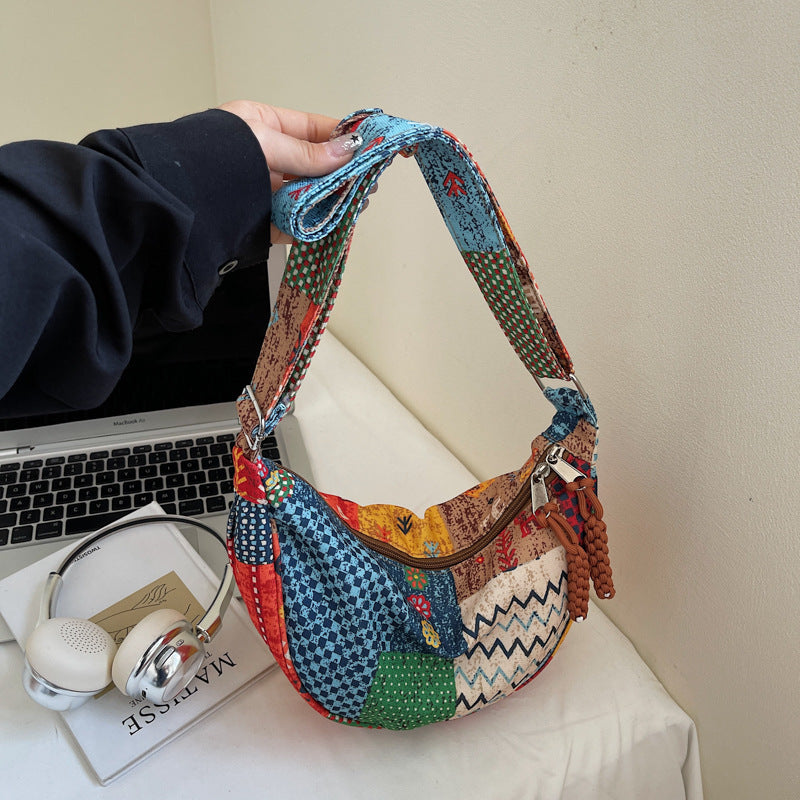 Textured personalized fabric single-shoulder crossbody bag in a casual fashion design