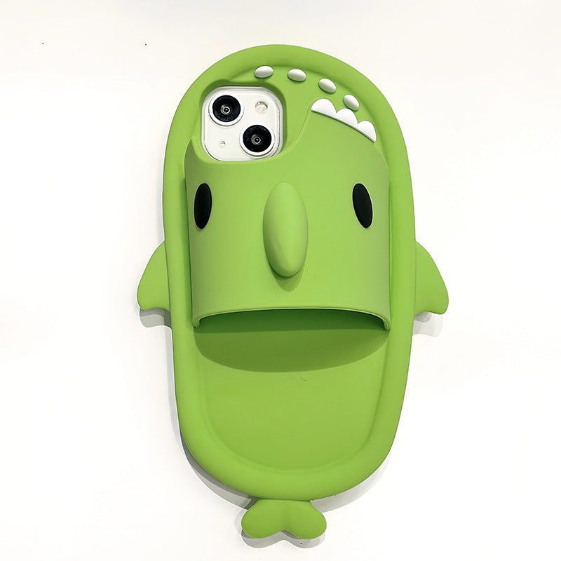 Funny shark slipper soft silicone phone case for iPhone 11, 12, 13, 14 Pro Max with full-cover protection