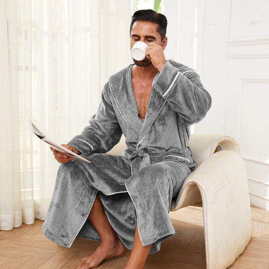 Fashion men's flannel bathrobe pajamas in a soft, cozy design for lounging