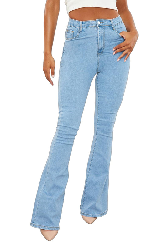 BackUpMyFilesNow® TodTan women's high-waisted ripped bell bottom jeans with distressed hem and destroyed denim style.