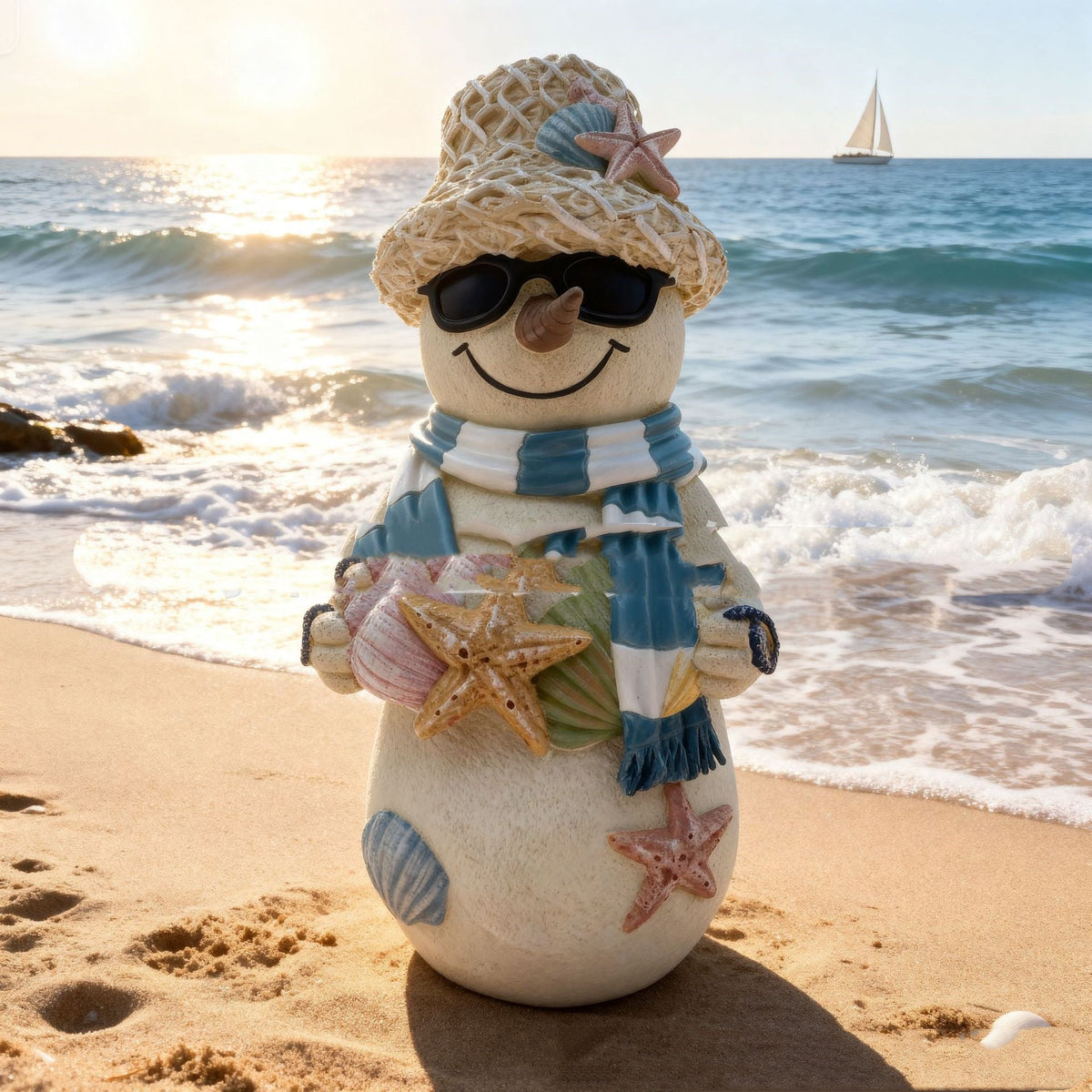 Christmas HAILANG beach snowman decorations displayed as festive holiday ornaments