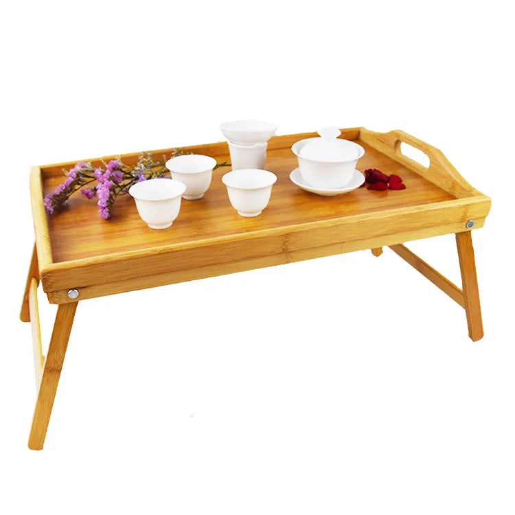 Bamboo folding breakfast tray with feet and handles, portable serving table from BACKUPMYFILESNOW.COM®.