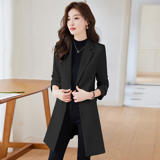 Black mid-length suit trench coat for women by My Store