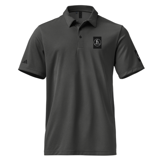 Unisex Adidas space-dyed polo shirt with a classic collar and short sleeves, featuring a multicolor space-dye pattern.