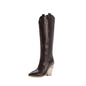 Snake print high heels rider boots by BACKUPMYFILESNOW.COM® featuring pointed toes, stiletto heels, and sleek design.