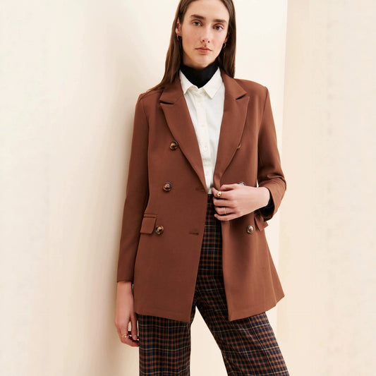 Women's double-breasted drapey blazer suit jacket in a tailored silhouette