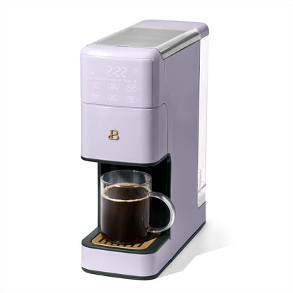 Beautiful Perfect Grind™ single serve coffee maker in sage green by Drew Barrymore, with programmable features and sleek design.