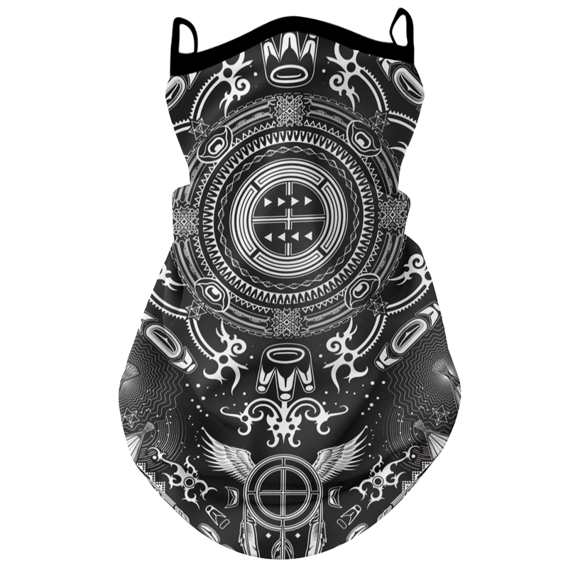 Motorcycle riding sun-protection face mask headscarf with ear loops, black fabric design