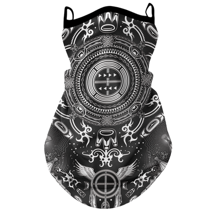 Motorcycle riding sun-protection face mask headscarf with ear loops, black fabric design