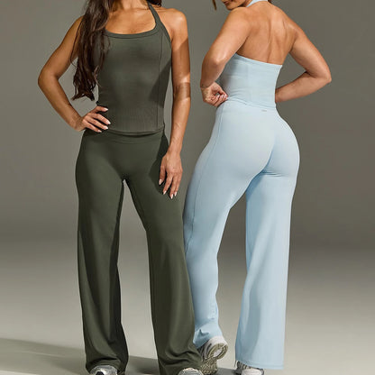 Light grey Bendybliss flared leggings for women, straight-leg yoga and casual pants, breathable and versatile fitness clothing.