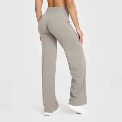 Light grey Bendybliss flared leggings for women, straight-leg wide-leg yoga pants, breathable and versatile casual fitness clothing.