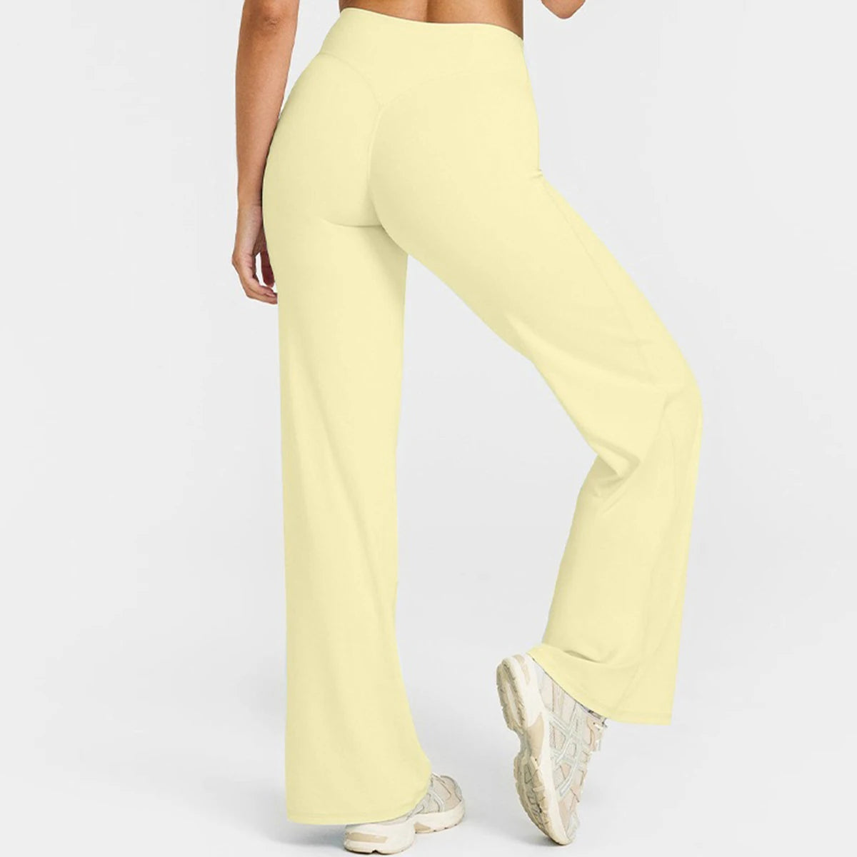 Light grey Bendybliss flared leggings for women, straight-leg yoga and casual wide-leg pants, breathable fitness clothing.