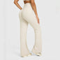 Light grey Bendybliss women's flared leggings with straight wide-leg design, breathable yoga and casual pants for versatile fitness wear.