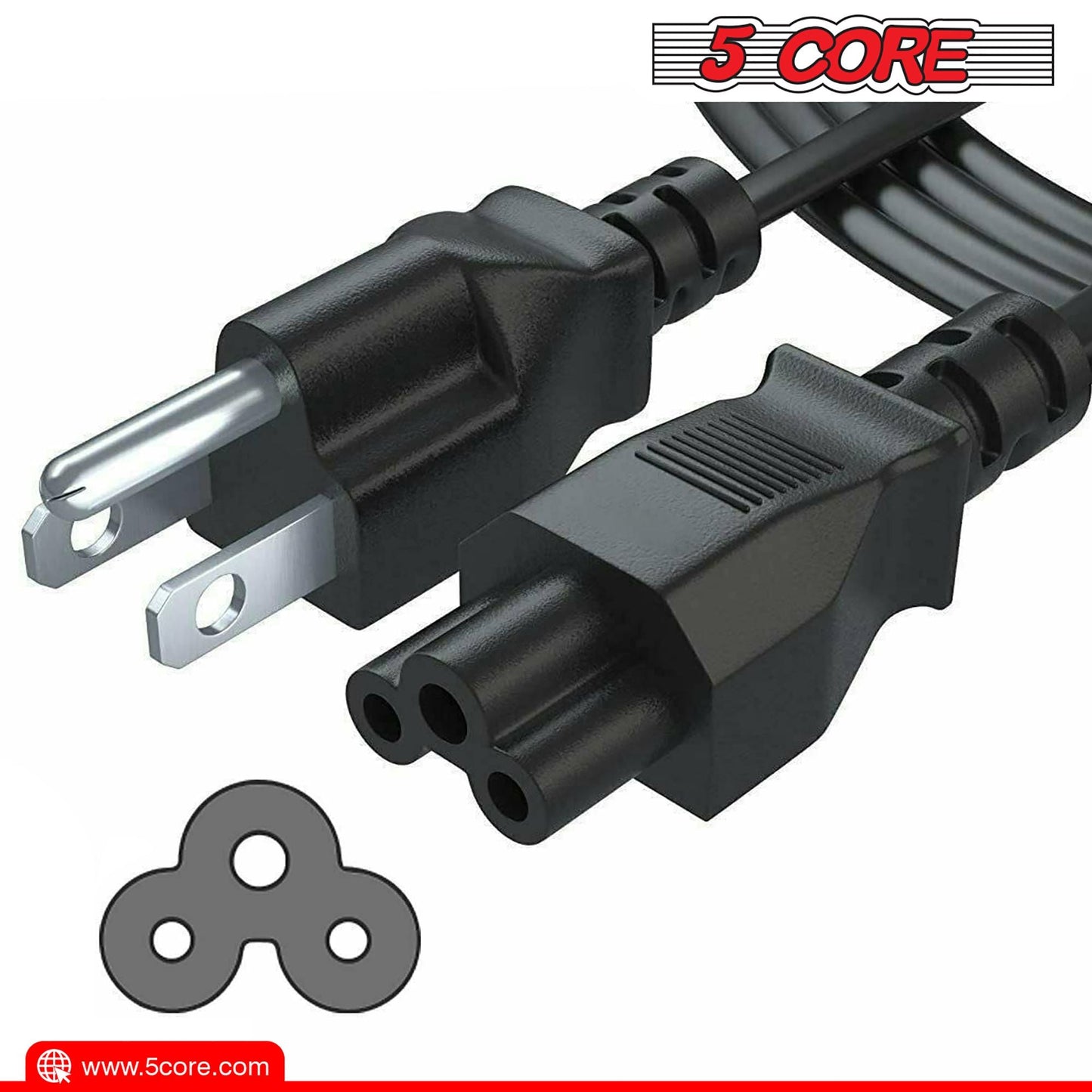Berry Charmz 12ft 3-prong non-polarized AC power cable for HP, Dell, Samsung, Sony, Asus, Acer laptops and monitors.