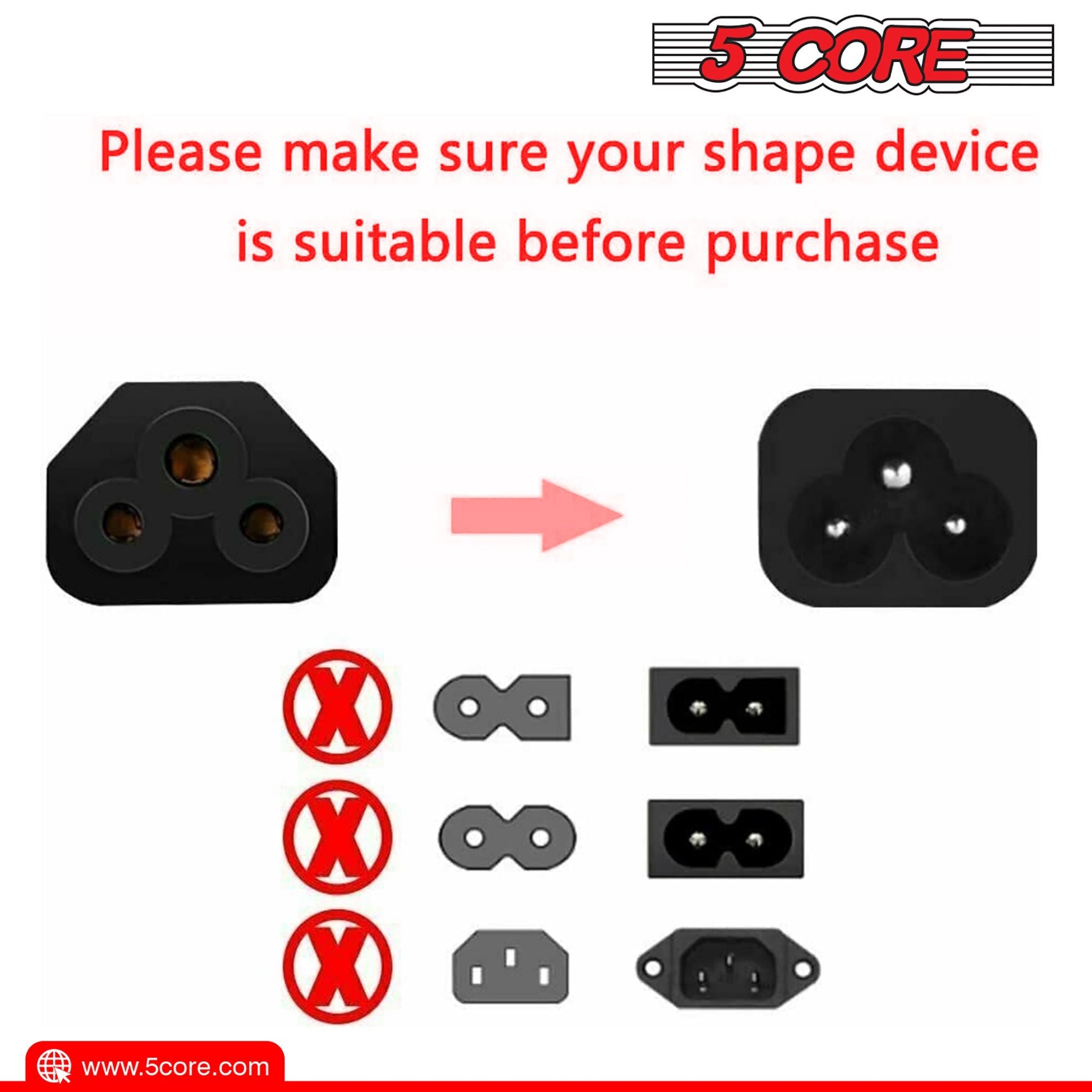 Berry Charmz 12ft 3-prong non-polarized AC power cable for HP, Dell, Samsung, Sony, Asus, Acer, Toshiba laptops and monitors.