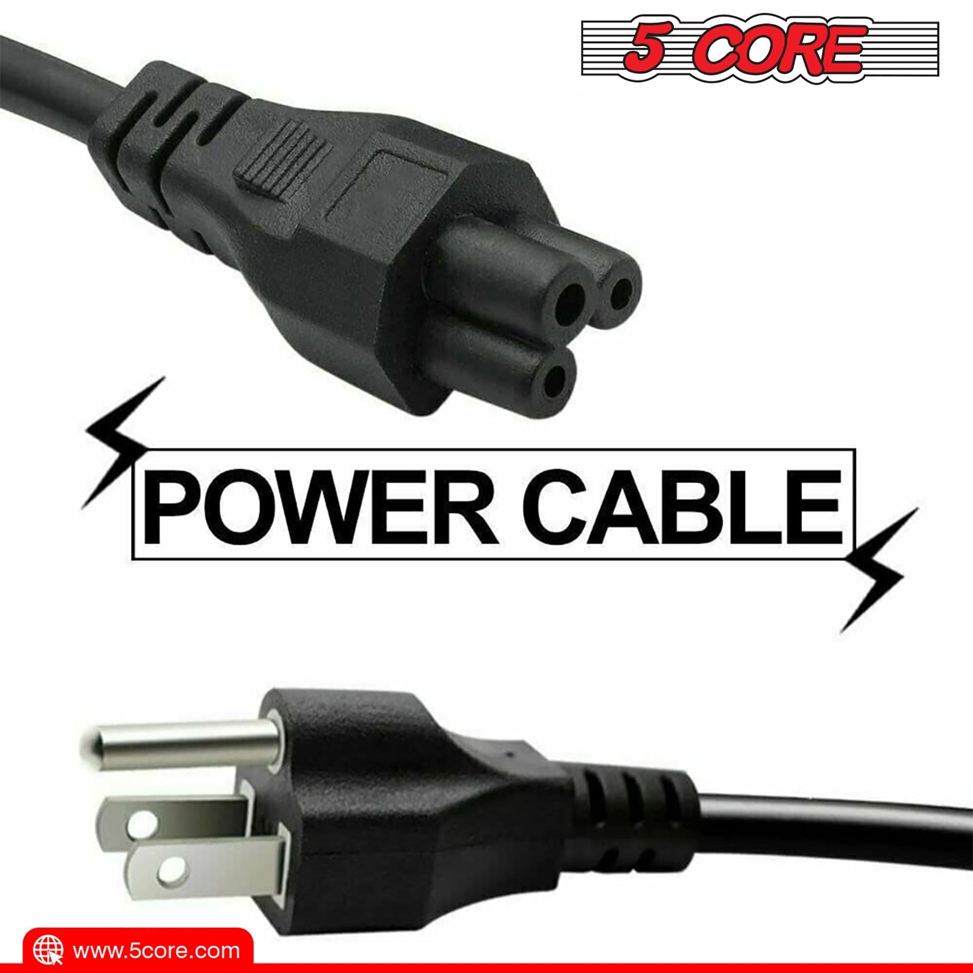 Berry Charmz 12ft 3-prong non-polarized AC power cable for HP, Dell, Samsung, Sony, Asus, Acer laptops and monitors.