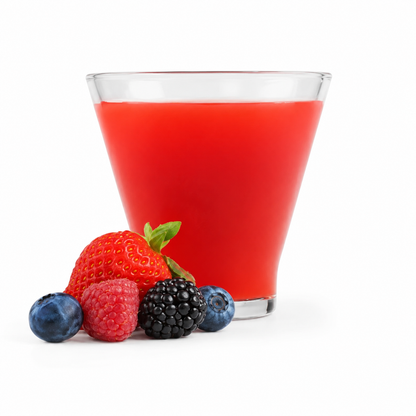 AmBari Nutrition Thermogenic Meta Booster drink in berry flavor, featuring a vibrant berry-colored beverage in a clear glass.