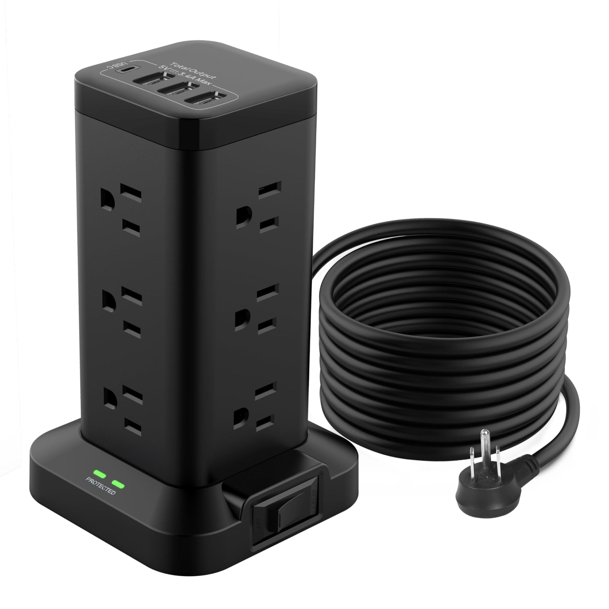 BEVA Power Strip Tower with USB Ports 6.5 FT Surge Protector Power Tower 12 AC and 4 USB Ports 6.5 FT Extension Cord with Multiple Outlets Office Supplies Office Organization (Black 6.5 FT) - BACKUPMYFILESNOW.COM®