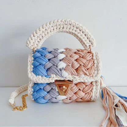 Handwoven women's minimalist tote bag with textured woven design and spacious open top