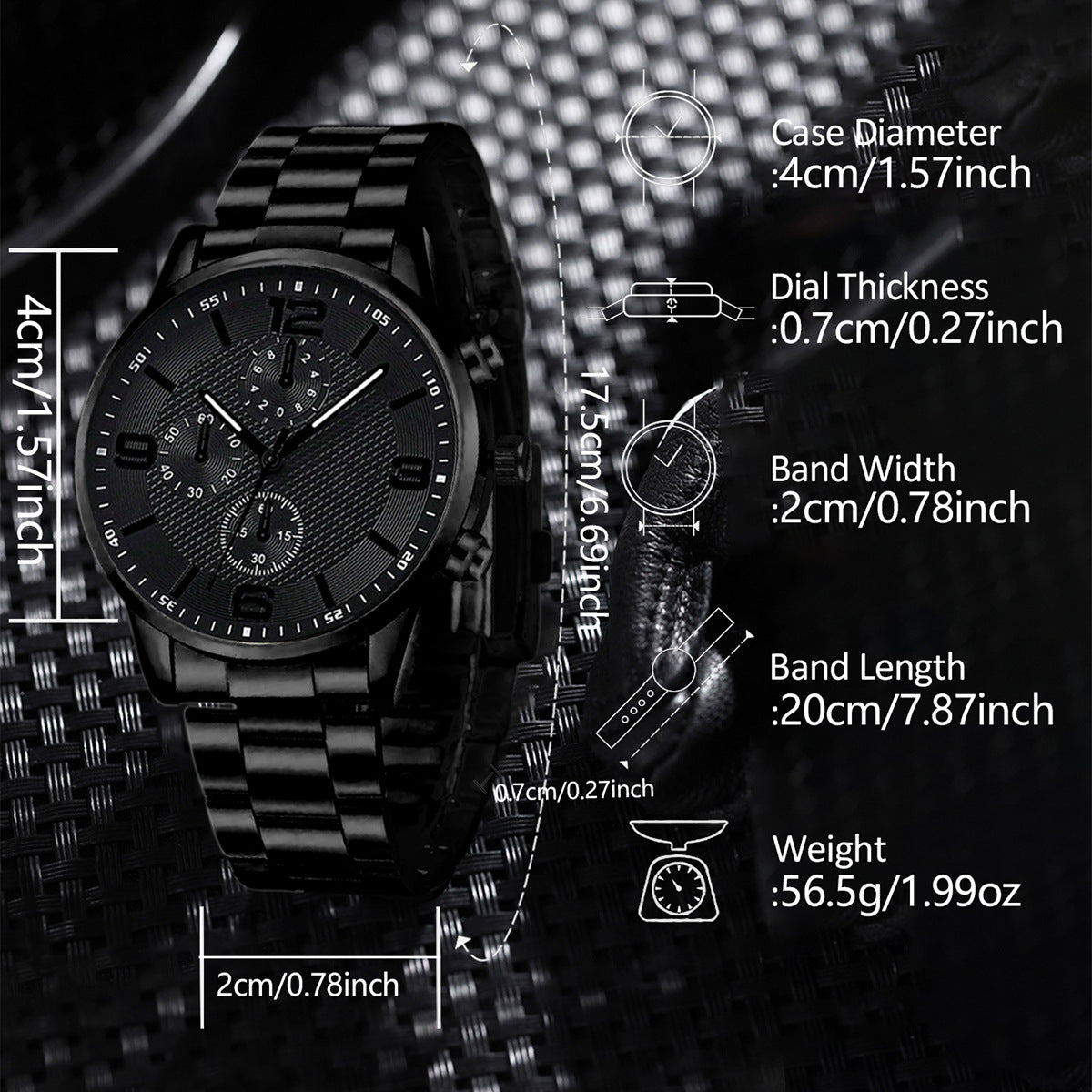 Three-eye digital men's watch with matching bracelet and necklace set in a coordinated design